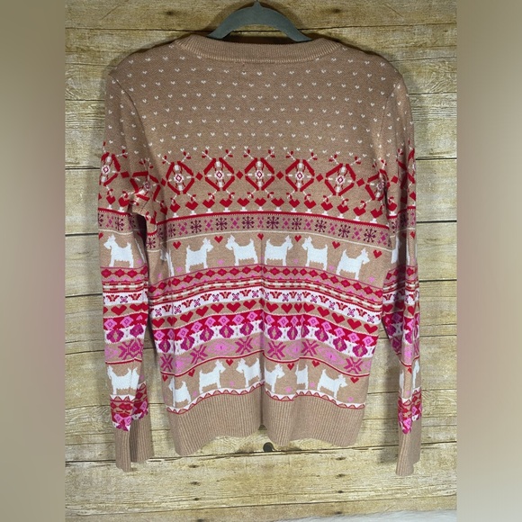 Charter Club Tan Scottie Dog Embellished Sweater Womens Size M Hearts Red Pink - Picture 2 of 8